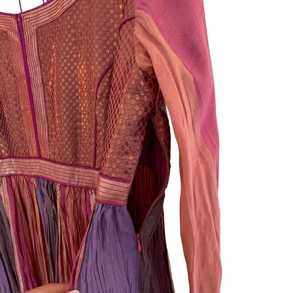 Abhishek Gupta M Pink Handmade Indian Anarkali Dress Dupatta Gold Accents Flowy - Picture 6 of 11